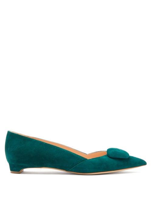 Matchesfashion.com Rupert Sanderson - Aga Pebble Point Toe Suede Flats - Womens - Dark Green