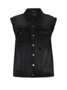 Matchesfashion.com Saint Laurent - Whipstitched Distressed Sleeveless Denim Jacket - Mens - Dark Grey