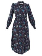 Matchesfashion.com Cefinn - Stella Spiral Cloud-print Silk Midi Dress - Womens - Navy Multi