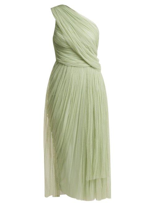 Matchesfashion.com Maria Lucia Hohan - Willa One Shoulder Pleated Tulle Dress - Womens - Light Green
