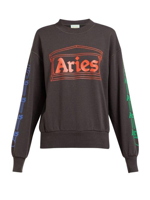Matchesfashion.com Aries - Logo Print Cotton Sweatshirt - Womens - Grey Multi