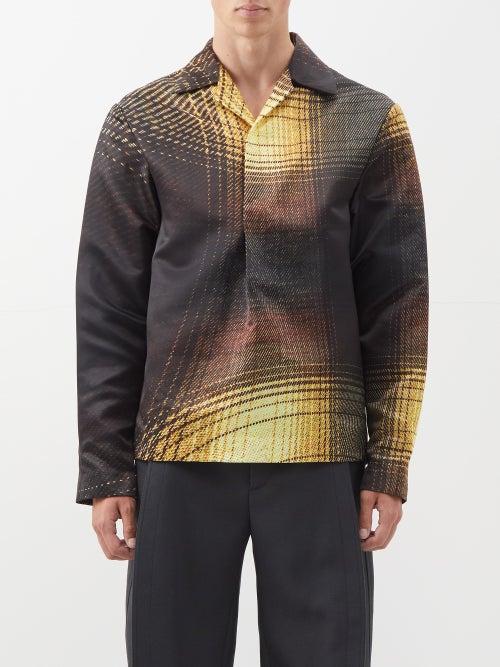Bianca Saunders - Cena Oversized-check Satin Shirt - Mens - Brown Multi
