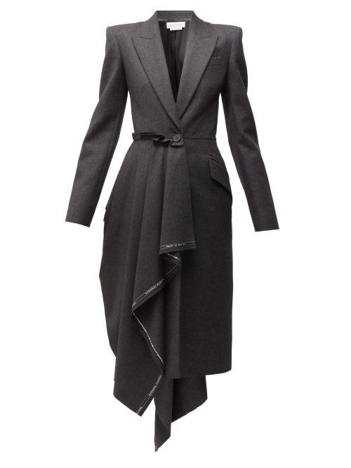 Matchesfashion.com Alexander Mcqueen - Selvedge Edge Draped Single Breasted Wool Coat - Womens - Grey