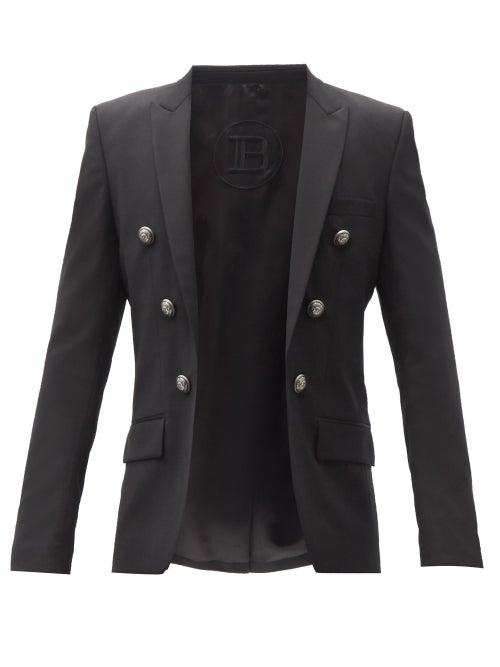 Mens Rtw Balmain - Double-breasted Wool-twill Blazer - Mens - Black