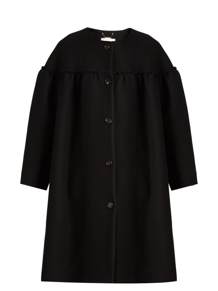 Chloé Collarless Ruffle-trimmed Wool-blend Coat