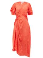 Matchesfashion.com Preen By Thornton Bregazzi - Lally Floral Asymmetric Satin-devor Dress - Womens - Red