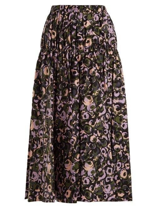 Matchesfashion.com Marni - Floral Print Cotton Midi Skirt - Womens - Green Print