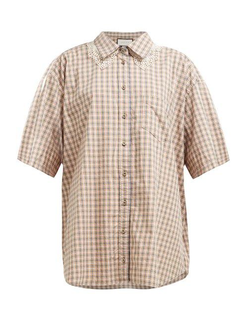 Matchesfashion.com Gucci - Oversized Checked Cotton Shirt - Womens - Blue Multi