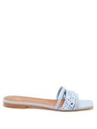 Malone Souliers - Embroidered Leather Slides - Womens - Blue