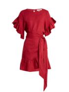 Matchesfashion.com Isabel Marant Toile - Delicia Ruffle Trimmed Linen Wrap Dress - Womens - Dark Pink
