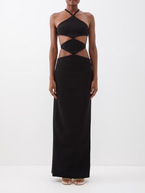 Monot - Diamond Cutout Crepe Maxi Dress - Womens - Black