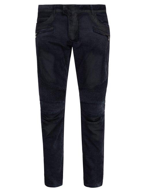 Matchesfashion.com Balmain - Slim Leg Crushed Velvet Biker Jeans - Mens - Navy