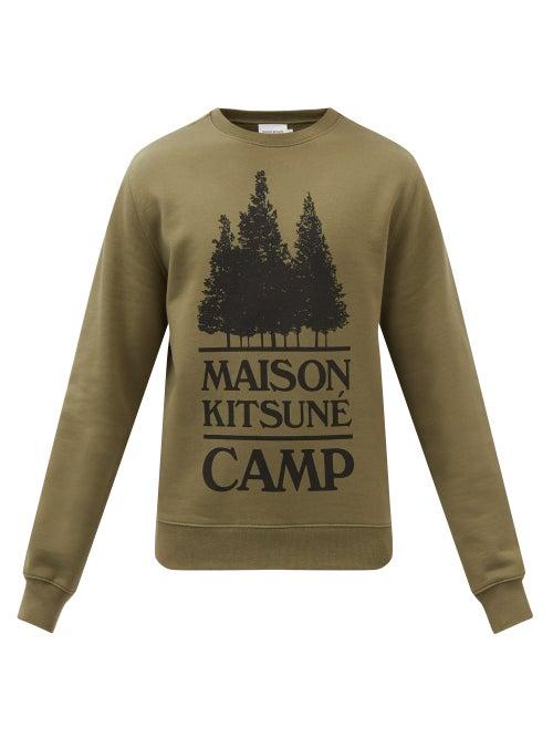 Maison Kitsun - Logo-print Organic-cotton Blend Sweatshirt - Mens - Green