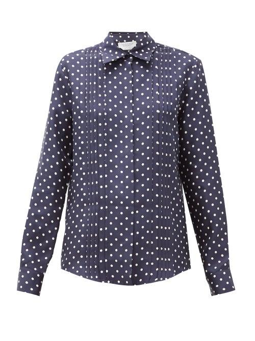 Matchesfashion.com Gabriela Hearst - Mirtha Polka-dot Pintucked Silk-twill Shirt - Womens - Navy White