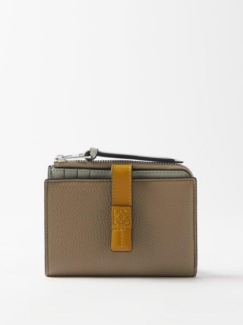 Loewe - Anagram Zipped Leather Bi-fold Wallet - Womens - Khaki