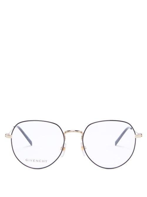 Matchesfashion.com Givenchy - Monogram-hinge Round Stainless-steel Glasses - Mens - Black Gold