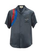 Matchesfashion.com Gucci - Gucci Band-embroidered Satin Bowling Shirt - Mens - Dark Grey