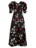 Matchesfashion.com Isa Arfen - Wow Obliterated Blossom Print Ruched Cotton Dress - Womens - Black