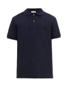 Matchesfashion.com Alexander Mcqueen - Skull Embroidered Cotton Pique Polo Shirt - Mens - Navy