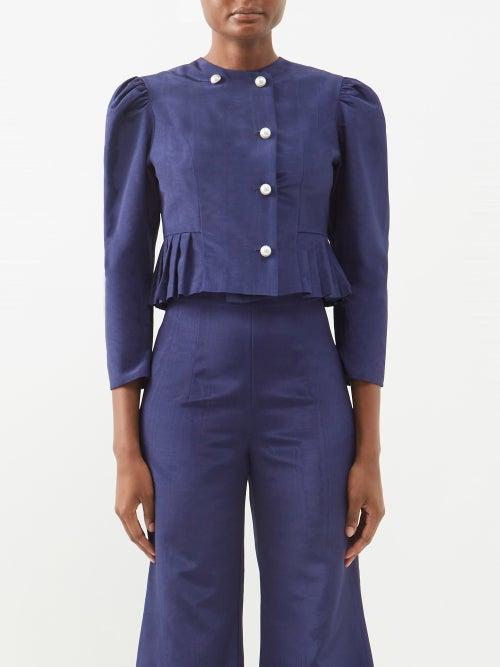 Batsheva - Kat Faux-pearl Embellished Moir Jacket - Womens - Navy