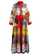 Matchesfashion.com Rianna + Nina - Volant Patchwork Silk Twill Midi Dress - Womens - Multi
