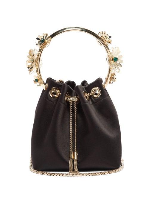 Matchesfashion.com Jimmy Choo - Bon Bon Crystal-flower Satin Clutch Bag - Womens - Black