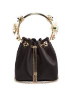 Matchesfashion.com Jimmy Choo - Bon Bon Crystal-flower Satin Clutch Bag - Womens - Black
