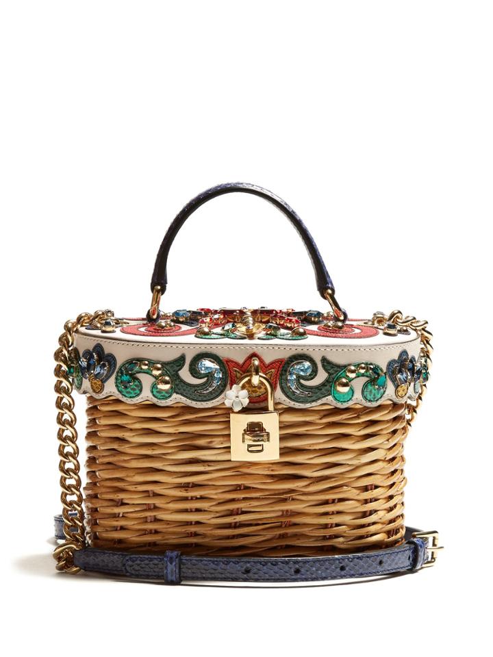 Dolce & Gabbana Crystal-embellished Leather-trimmed Basket Bag