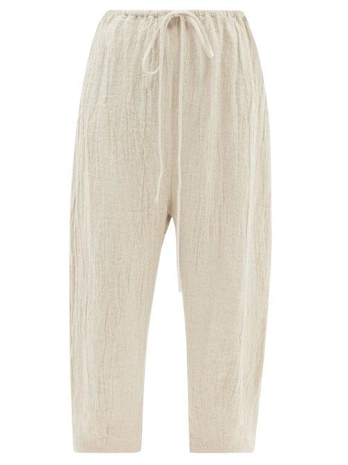 Lauren Manoogian - Studio Drawstring Linen-blend Trousers - Womens - Light Grey