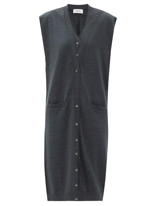 Matchesfashion.com Lemaire - V-neck Knitted Wool Midi Dress - Womens - Dark Grey