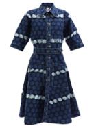 Charles Jeffrey Loverboy - Runes Distressed Denim Midi Dress - Womens - Mid Denim