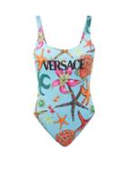 Matchesfashion.com Versace - Trsor De La Mer-print Scoop-neck Swimsuit - Womens - Blue Multi
