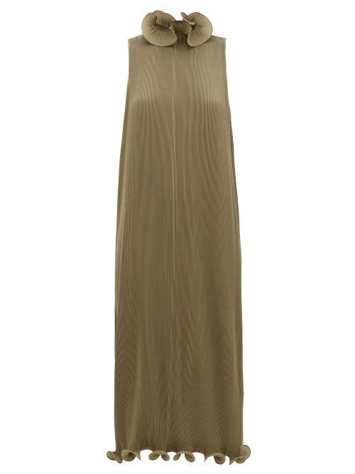 Matchesfashion.com Tibi - Ruffled Pliss Midi Dress - Womens - Green