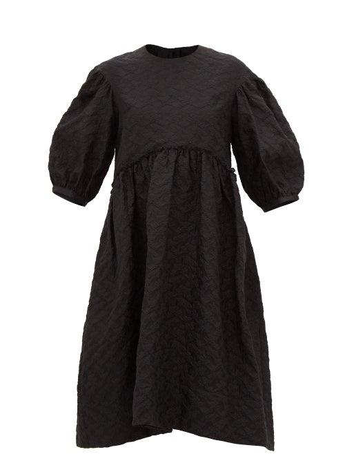 Simone Rocha - Balloon-sleeve Smocked Cloqu Dress - Womens - Black