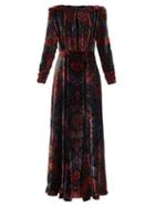 Etro - Padded-shoulder Paisley-jacquard Velvet Maxi Dress - Womens - Multi
