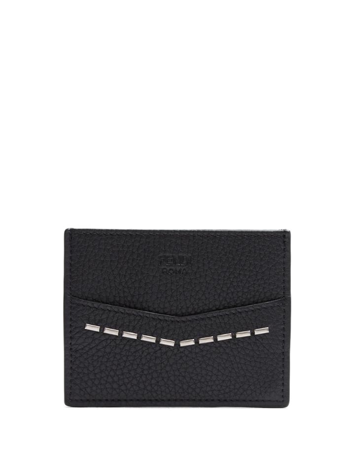 Fendi Metal-stitch Grained-leather Cardholder