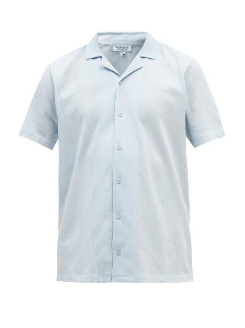 Mens Rtw Sunspel - Riviera Cuban-collar Cotton-piqu Shirt - Mens - Light Blue