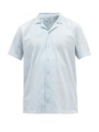 Mens Rtw Sunspel - Riviera Cuban-collar Cotton-piqu Shirt - Mens - Light Blue