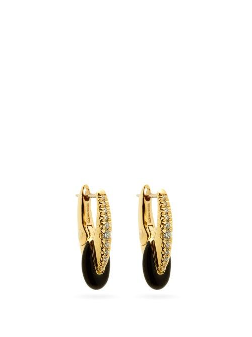 Matchesfashion.com Melissa Kaye - Ada Diamond, Enamel & 18kt Gold Earrings - Womens - Black Multi