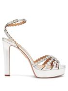 Matchesfashion.com Aquazzura - Tequila 120 Crystal-strap Leather Platform Sandals - Womens - Silver