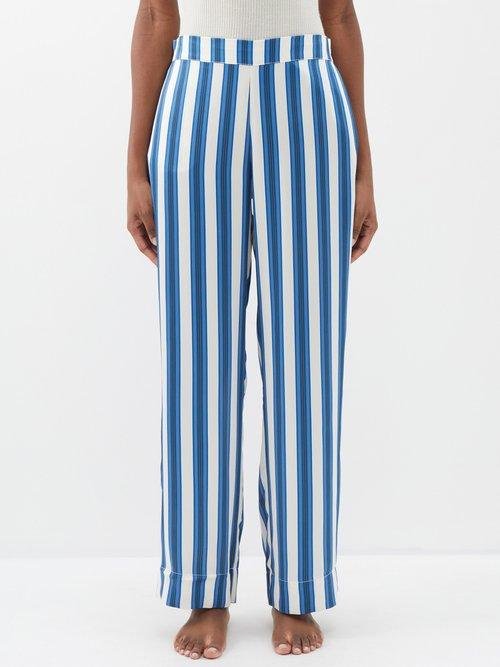 Asceno - London Striped Silk Pyjama Trousers - Womens - Blue Stripe