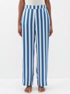 Asceno - London Striped Silk Pyjama Trousers - Womens - Blue Stripe