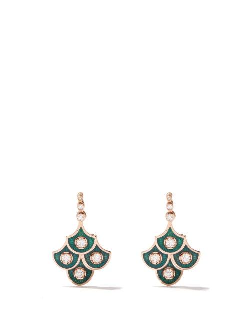 Selim Mouzannar - Fish For Love Diamond & 18kt Rose-gold Earrings - Womens - Green Multi