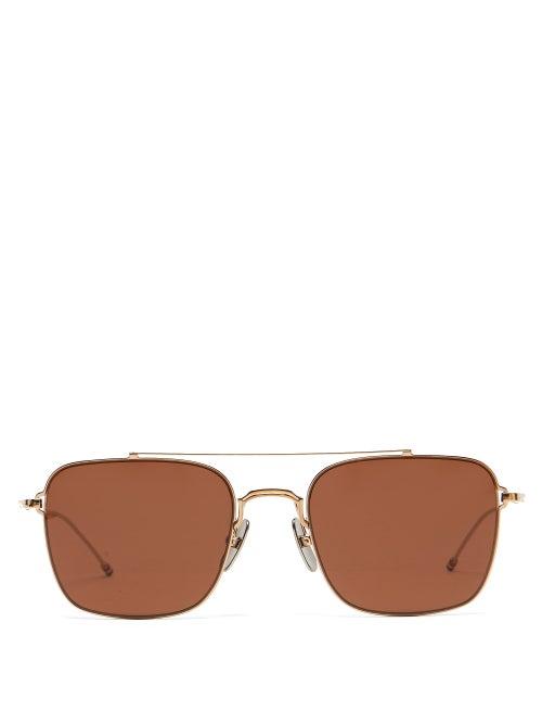 Mens Eyewear Thom Browne - Aviator Metal Sunglasses - Mens - Gold