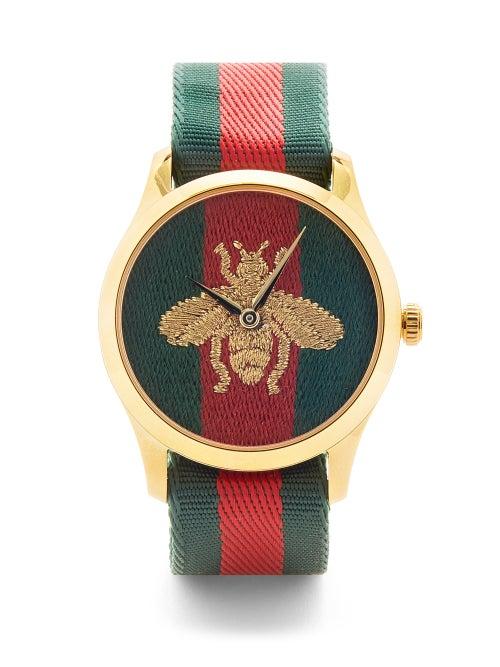 Gucci - G-timeless Web Stripe Watch - Womens - Green Multi
