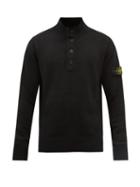 Stone Island - Logo-patch Buttoned Wool-blend Sweater - Mens - Black