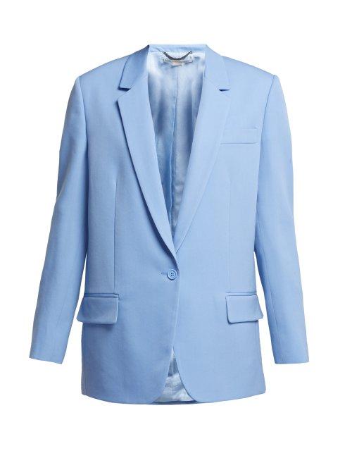 Matchesfashion.com Stella Mccartney - Single Breasted Long Line Wool Blazer - Womens - Light Blue