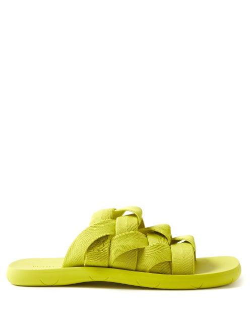 Bottega Veneta - Plat Intrecciato-webbing Slides - Mens - Light Green