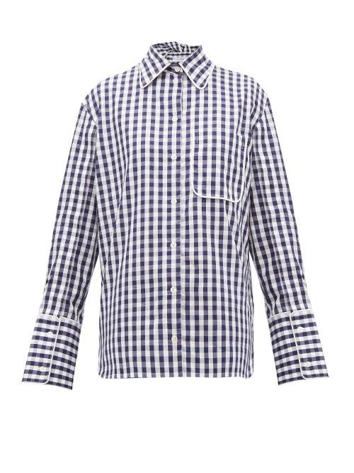 Matchesfashion.com Jw Anderson - Scarf Collar Gingham Cotton Shirt - Womens - Blue White