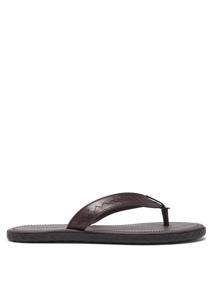Bottega Veneta Intrecciato Leather Flip Flops